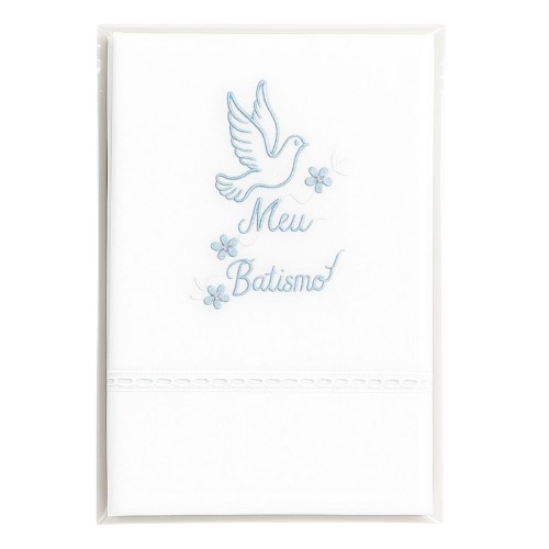 Toalha Bordada em Tecido para Batismo - Azul