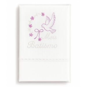 Toalha Bordada em Tecido para Batismo - Rosa