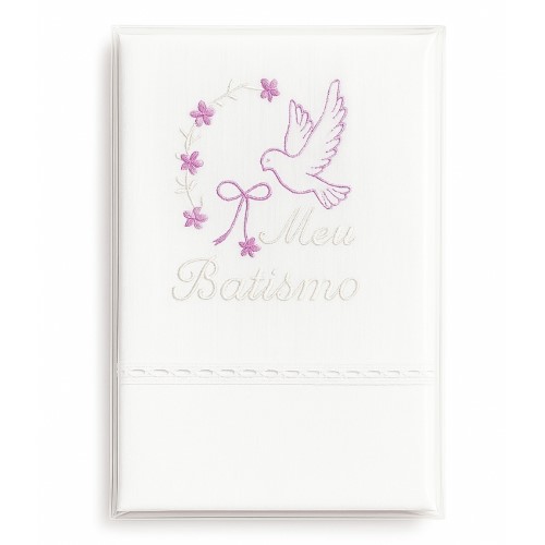 Toalha Bordada em Tecido para Batismo - Rosa