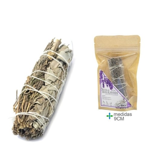 Tocha de sálvia branca e lavanda com 9 cm, embalada para preservar frescura