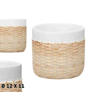 Vaso com Textura Rattan em Cerâmica 12x11cm - Branco