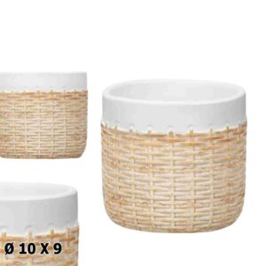 Vaso com Textura Rattan em Cerâmica 10x9cm - Branco