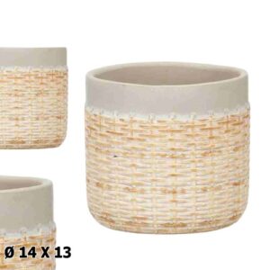 Vaso com Textura Rattan em Cerâmica 14x13cm - Cinzento