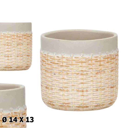 Vaso com Textura Rattan em Cerâmica 14x13cm - Cinzento