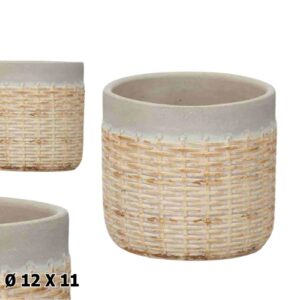Vaso com Textura Rattan em Cerâmica 12x11cm - Cinzento