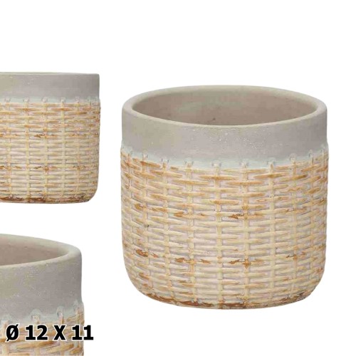 Vaso com Textura Rattan em Cerâmica 12x11cm - Cinzento
