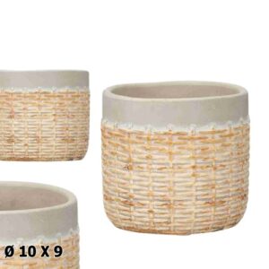 Vaso com Textura Rattan em Cerâmica 10x9cm - Cinzento