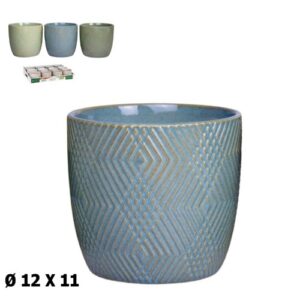 Vaso com Relevo / Textura em Cerâmica 12x12x11cm