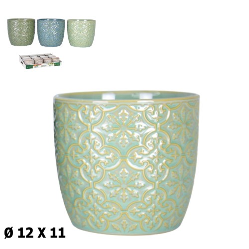 Vaso com Relevo / Textura em Cerâmica 12x12x11cm