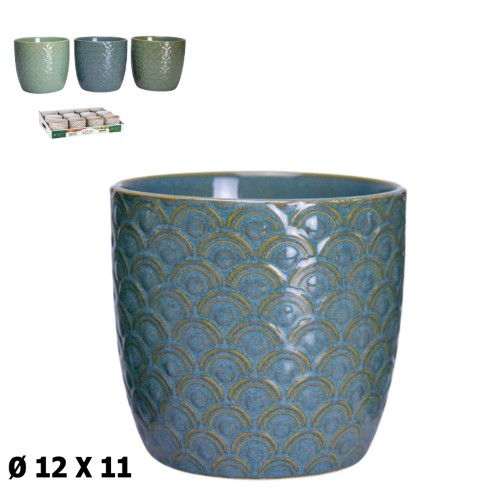 Vaso com Relevo / Textura em Cerâmica 12x12x11cm