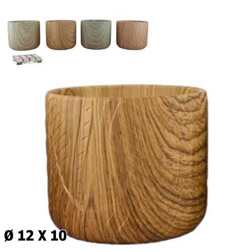 Vaso em Cerâmica 12x12x10cm - Efeito Madeira