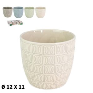 Vaso com Relevo / Textura em Cerâmica 12x12x11cm