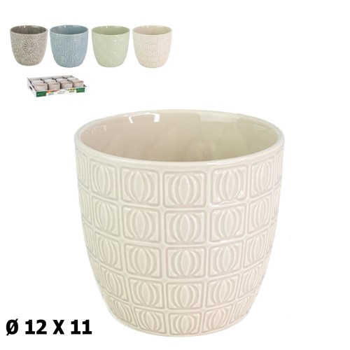 Vaso com Relevo / Textura em Cerâmica 12x12x11cm