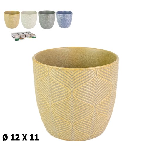 Vaso com Relevo / Textura em Cerâmica 12x12x11cm