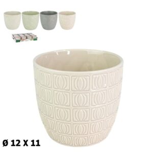 Vaso com Relevo / Textura em Cerâmica 12x12x11cm