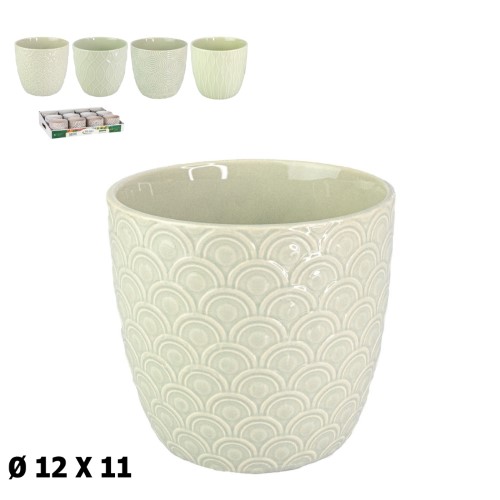 Vaso com Relevo / Textura em Cerâmica 12x12x11cm