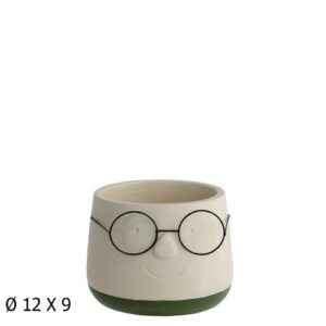 Vaso em Cerâmica com Óculos em Metal 12cm - Creme / Verde