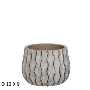 Vaso com Relevo / Textura em Cerâmica 12cm - Cinzento / Preto