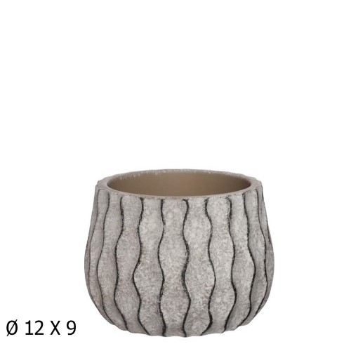 Vaso com Relevo / Textura em Cerâmica 12cm - Cinzento / Preto