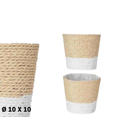 Vaso em Corda 10x10cm - Natural / Branco