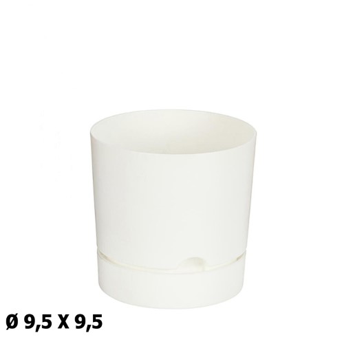 Vaso Redondo em Plástico com Prato 9,5x9,5cm - Branco