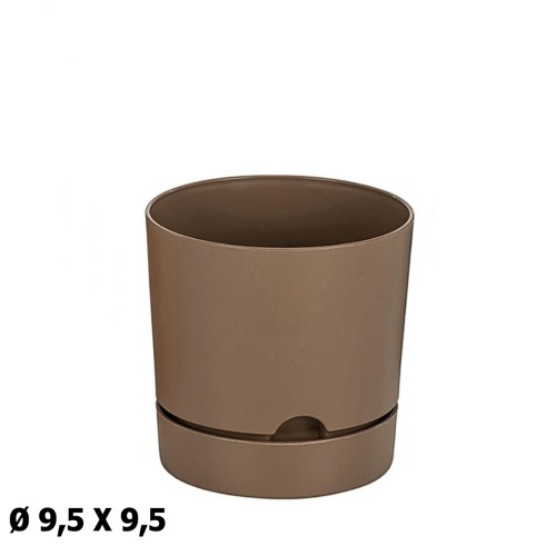 Vaso Redondo em Plástico com Prato 9,5x9,5cm - Castanho