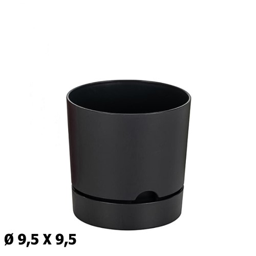 Vaso Redondo em Plástico com Prato 9,5x9,5cm - Cinzento