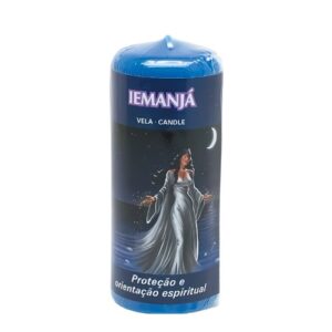 Vela azul ritual AUM, com imagem de Iemanjá, para uso esotérico e espiritual