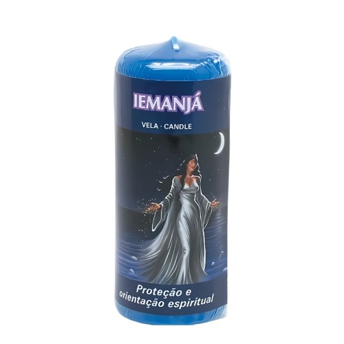 Vela azul ritual AUM, com imagem de Iemanjá, para uso esotérico e espiritual
