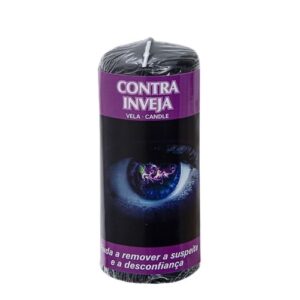 Vela ritual branca com símbolo AUM, usada para protecção contra a inveja e equilíbrio energético.