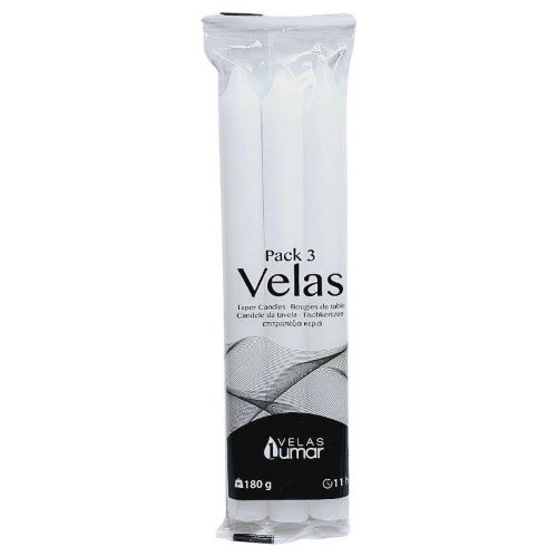 Vela Cónica 20cm - Pack 3, Branco