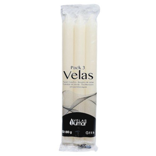 Vela Cónica 20cm - Pack 3, Creme