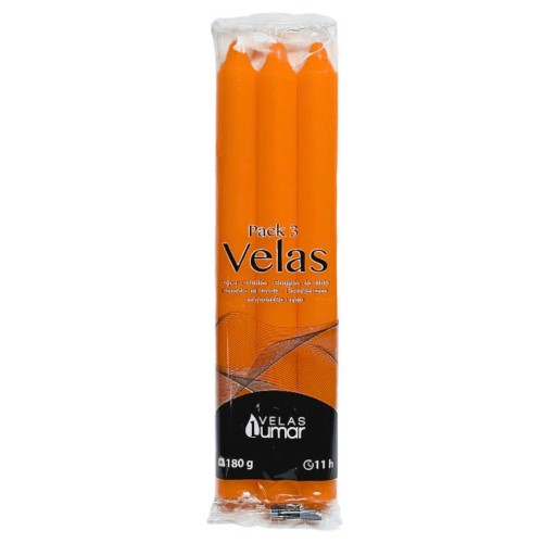 Vela Cónica 20cm - Pack 3, Laranja
