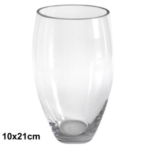 Jarra de vidro transparente com design simples, ideal para arranjos florais