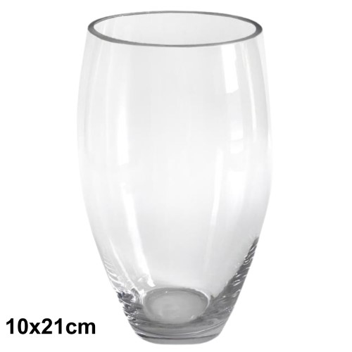 Jarra de vidro transparente com design simples, ideal para arranjos florais