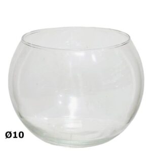 Aquário em vidro transparente redondo com 10cm de diâmetro, ideal para arranjos florais