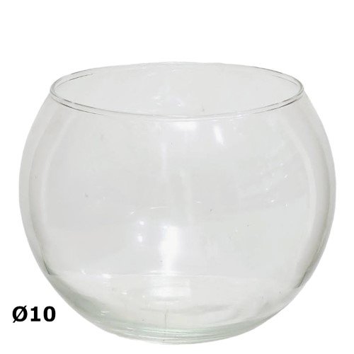 Aquário em vidro transparente redondo com 10cm de diâmetro, ideal para arranjos florais