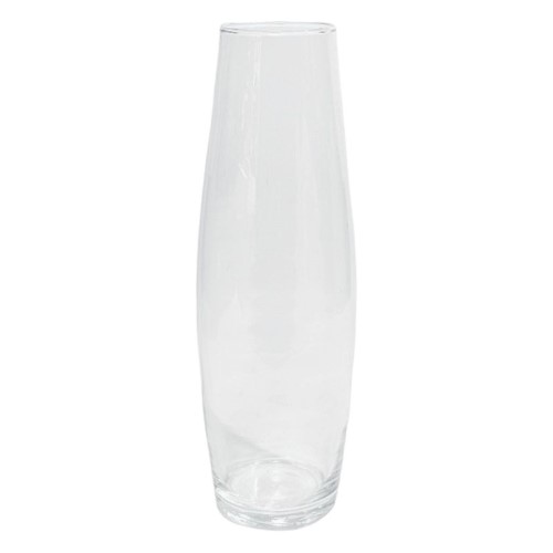 Jarra de vidro transparente com formato ovo alongado, design elegante e acabamento liso