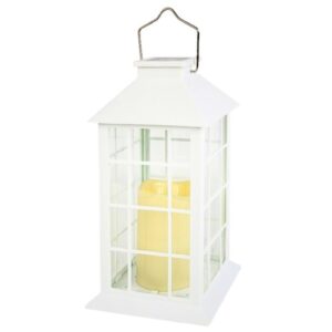 Lanterna solar branca em plástico com luz LED, adequada para iluminação exterior