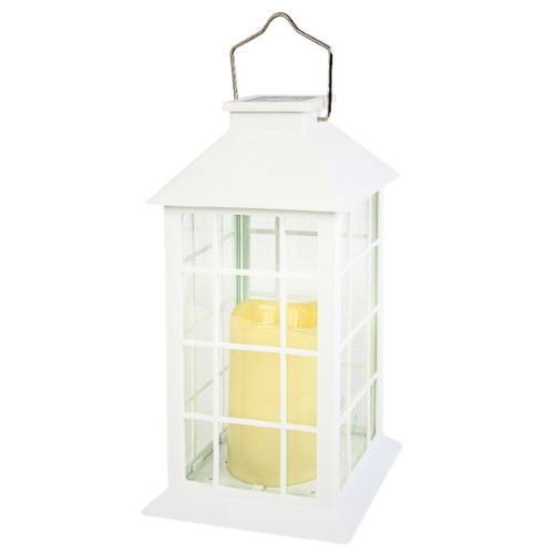 Lanterna solar branca em plástico com luz LED, adequada para iluminação exterior