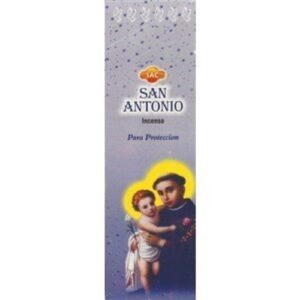 Incenso SAC em vareta com embalagem dedicada a Santo António, com tons azuis e dourados.