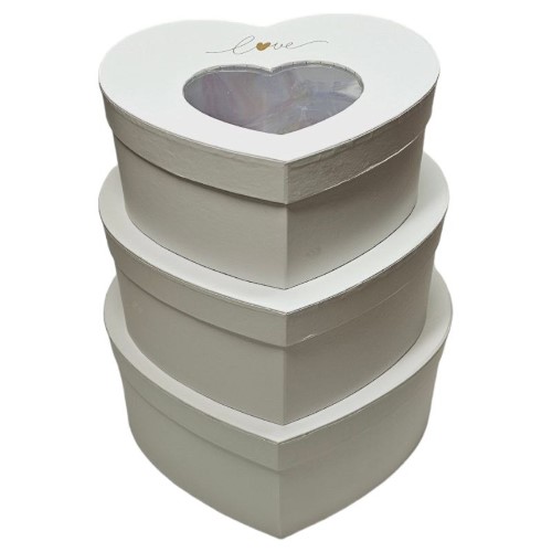 Caixa Coração em Cartão com Tampa 24x19x11cm - Pack 3, Branco