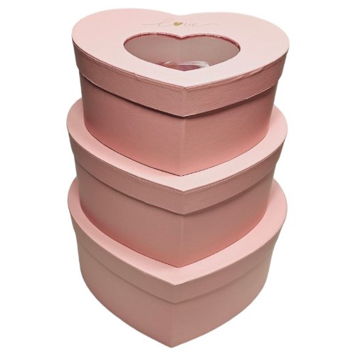 Caixa Coração em Cartão com Tampa 24x19x11cm - Pack 3, Rosa
