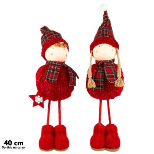 Decoração de Natal 40cm - Menino / Menina, Vermelho
