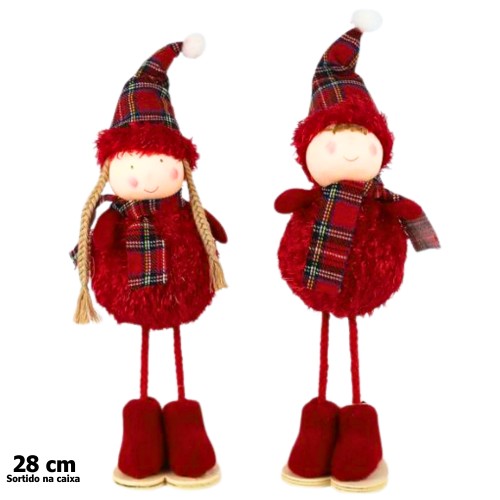 Decoração de Natal 28cm - Menino / Menina, Vermelho