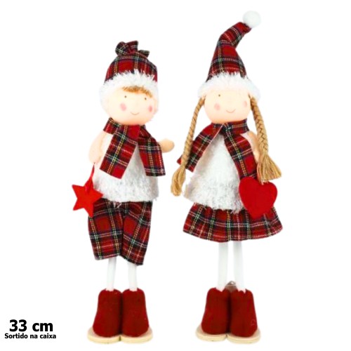 Decoração de Natal 33cm - Menino / Menina, Vermelho