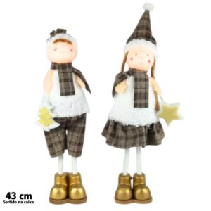 Decoração de Natal 43cm - Menino / Menina, Branco / Dourado