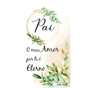 Etiqueta decorativa para velas com a palavra 'Pai' e design floral verde