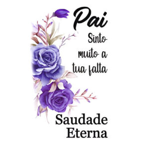 Etiqueta decorativa para velas com flores roxas e mensagem de homenagem ao pai