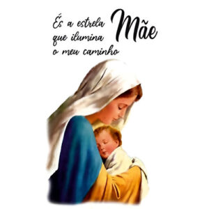 Etiqueta decorativa para velas com imagem de mãe e filho e frase 'És a estrela que ilumina o meu caminho'